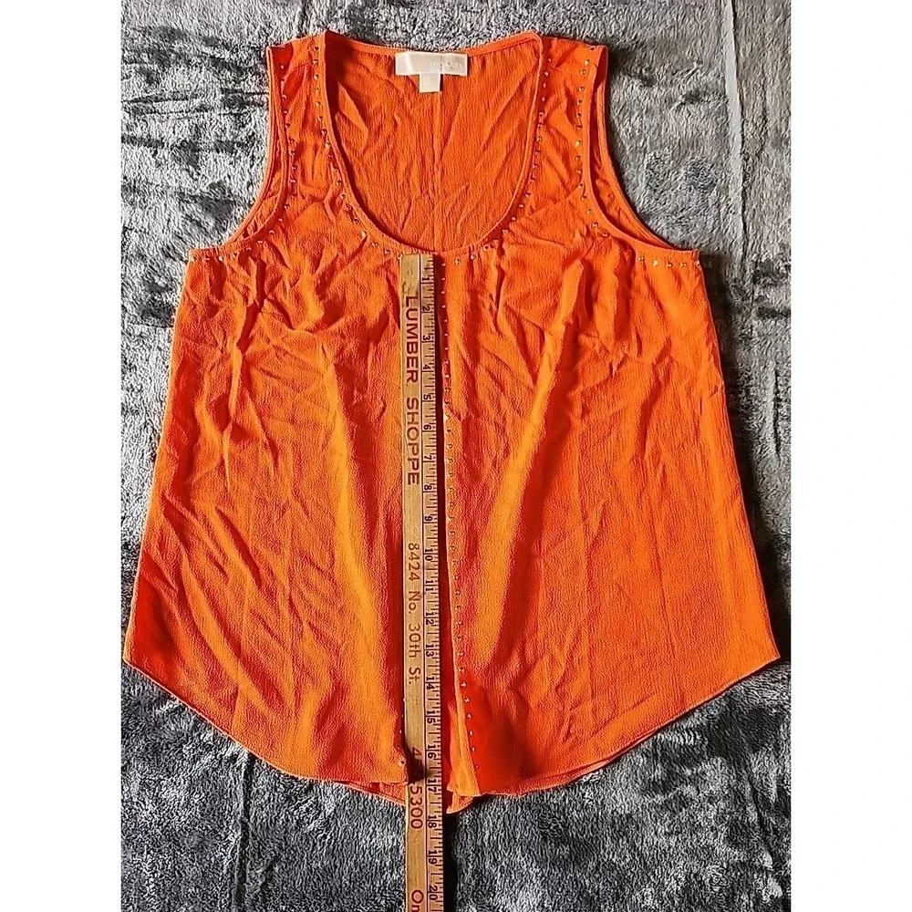 Michael‎ Kors Women's Bright Orange/Gold Studded Scoop Neck Slit Tank Top Size S